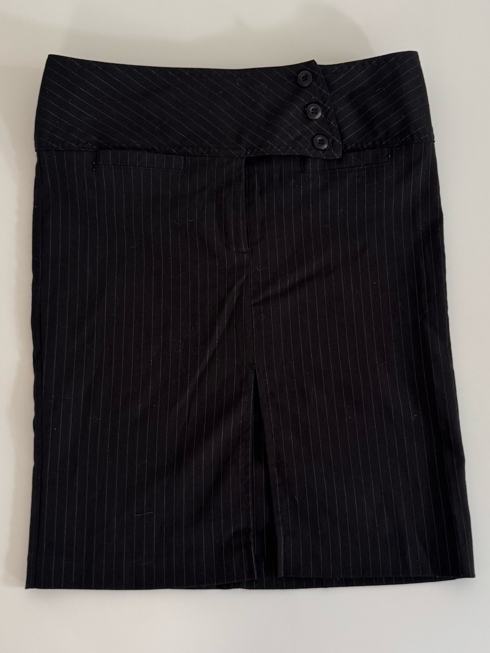 dELiA*s Black Pinstripe Button-Waist Pencil Skirt with Front Slit
